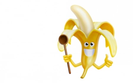 Banana - white, card, banana, child, funny, spoon, smile, yellow