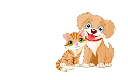 Friends - child, friend, animal, cute, puppy, cat, card, kitten, couple, dog