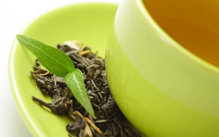 tea cup - tea, saucer, leaf, cup