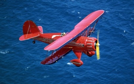 waco biplane - ocean, water, biplane, waco