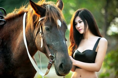 Loving Pet.......... - style, girls, western, women, models, cowgirls, horses, brunettes, fun, female, fashion