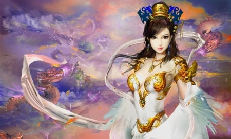 Princess of Dragon City - digital, pretty, beautiful, girl, art, figure, fantasy, crown, female, asian, woman