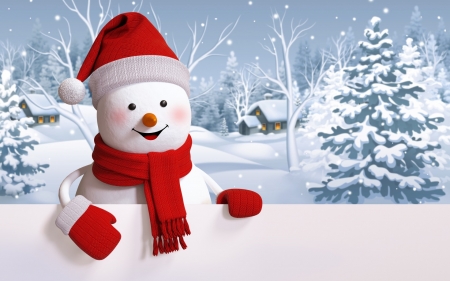 Happy Holidays! - hat, snowman, winter, blue, christmas, white, scarf, holiday, craciun, red, card