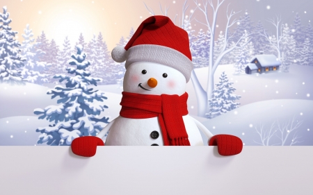 Happy Holidays! - hat, snowman, winter, blue, christmas, white, scarf, holiday, craciun, red, card, gloves