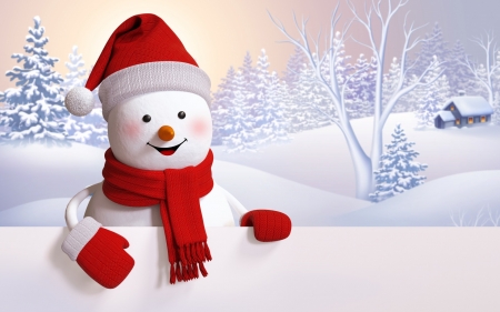 Happy Holidays! - hat, snowman, winter, blue, christmas, white, scarf, holiday, craciun, red, card, gloves