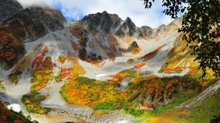 mountain monastery in china at autumn - peaks, mountains, autumn, monastery