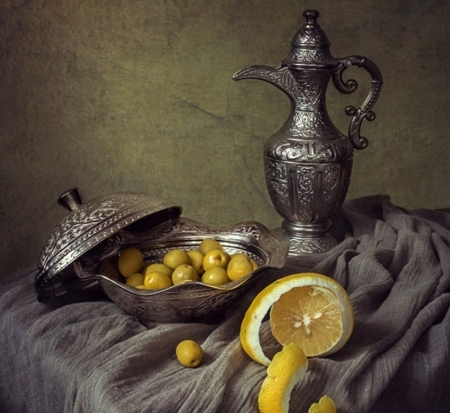 Still Life - still life, lemon, beautiful, silver