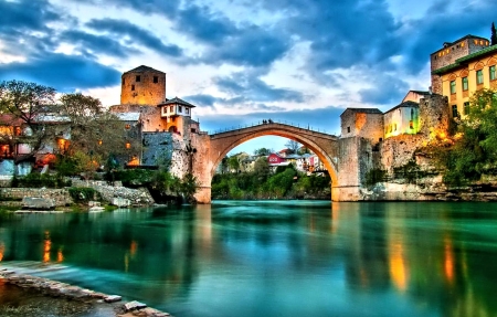 Azure River - nature, sky, town, river, architecture, bridge