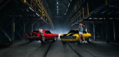 Camaro Dream Team - yellow, bowties, gm, red, babes