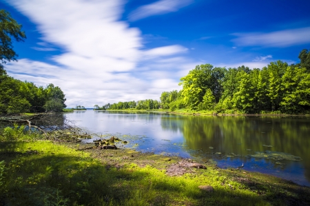 Summer Landscape - river, summer, landscape, lake, morning