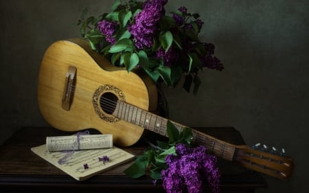 sweet melody - music, guitar, flower, sheet