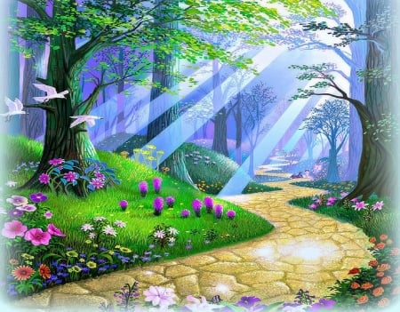 Pathways of life - harmony, path, nature, dove, peace