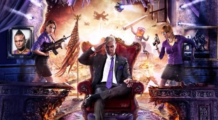 Saints Row - tie, game, people, gun, girl, man, black, fantasy, purple, saints row