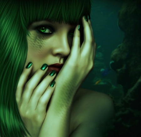 QUEEN OF MERMAIDS - ocean, hair, eyes, emerald, mermaid, scales