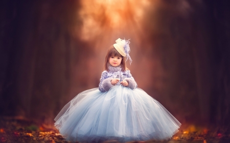 Little princess - princess, autumn, hat, girl, child, copil, meg bitton, blue, orange, dress