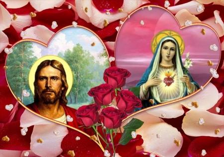 Jesus and Mary - christ, jesus, heart, religion, mary, virgin