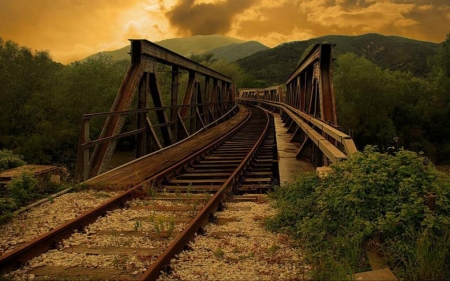 railway bridge - railwayy, track, mountain, bridge