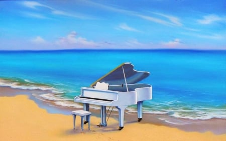 serenade in blue - piano, ocean, beach, serenade