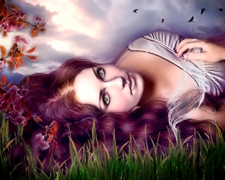 Romantic Girl - pretty, Girl, Art, romantic