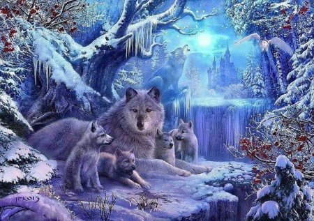 wolfs - wolfs, waterfall, animals, other