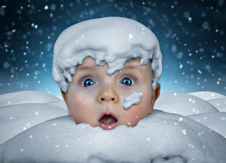 Not spring yet - girl, blue eyes, funny, child, copil, fantasy, creative, face, white, john wilhelm, snow, cute, not spring yet