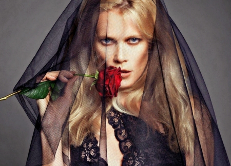 Claudia Schiffer - claudia schiffer, woman, veil, girl, red, black, model, flower