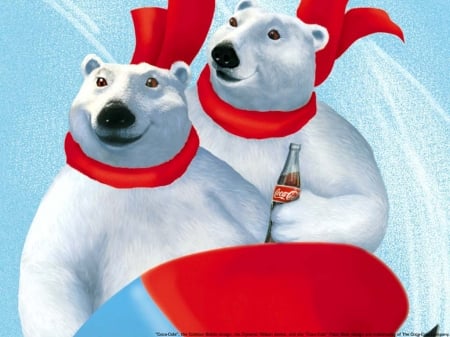 bears with coca cola - bear, coca cola, scarf, polar