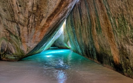 beautiful sea cave - rock, cave, sea, water