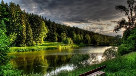 Lake - green, lake, trees, river