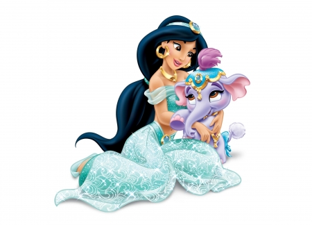 Jasmine and Taj - jasmine, blue, girl, pink, white, palace pets, elephant, green, taj, cute, princess, disney