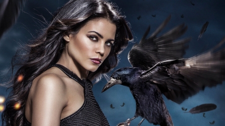 Raven Girl - fantasy, bird, artistic, black, beautiful, artwork, woman, art