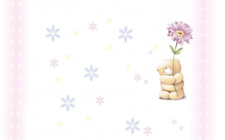 Have a beautiful day! - cute, teddy bear, card, flower, pink