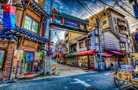 Korea Town, Los Angeles - clouds, street, house, hdr, city