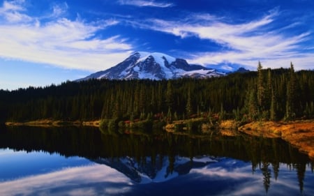 Lake Mountain - clouds, trees, nature, lake, forest, mountains, reflection