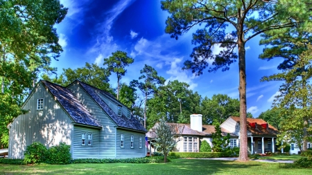 Suburban Home - sky, trees, houses, lawn