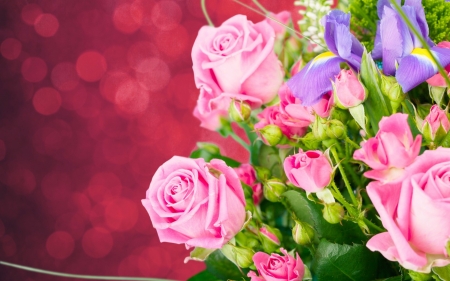 Flowers - bokeh, pink, day, card, mother, bouquet, rose, flower