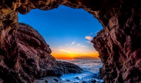 Ocean coast - beach, sky, ocean, sunset, summer, coast, rocks, waves, beautiful, stones, sunrise