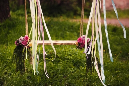 flowers on the swing - swing, abstract, flowers, photography