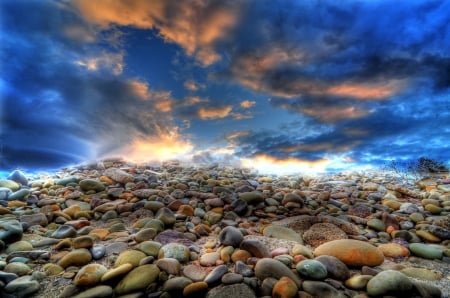 Storm Coming Up - clouds, beach, seaside, stones, sky