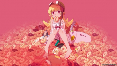 Oshino Shinobu - Nekomonogatari, Owarimonogatari, Nisemonogatari, Hanamonogatari, Monogatari Series, Donuts, Anime, Girl, Food, Bakemonogatari, Oshino Shinobu, Tsukimonogatari