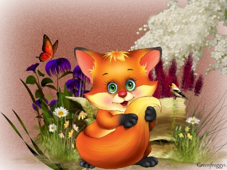 LITTLE MISS FOXY - IMAGE, FOX, ABSTRACT, FLOWERS