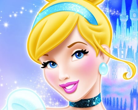 Cinderella - blue, girl, blonde, pink, child, fantasy, cinderella, princess, face, disney