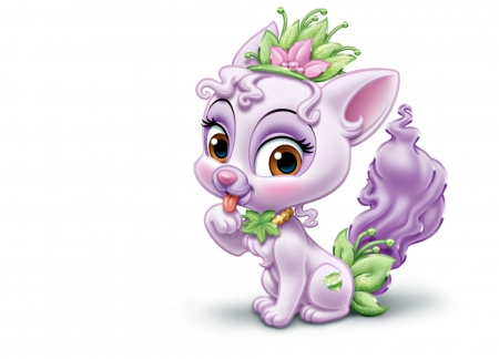 Lily - cat, mure, palace pets, child, white, purple, lily, pink, disney, animal, green, tiana, cute