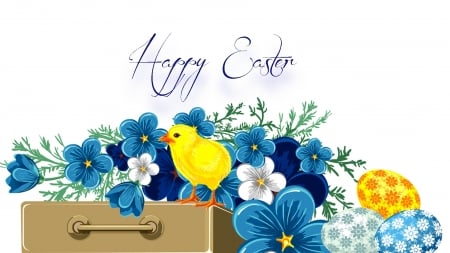 Easter Chick - easter, chick, flowers, spring, floral, eggs, decorated