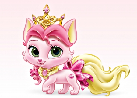 Rouge - cat, palace pets, belle, fantasy, white, yellow, pink, rouge, disney, animal, cute