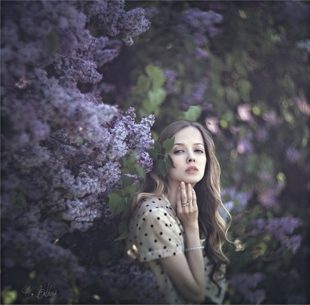 Pretty with purple love - purple, tree, girl, pretty