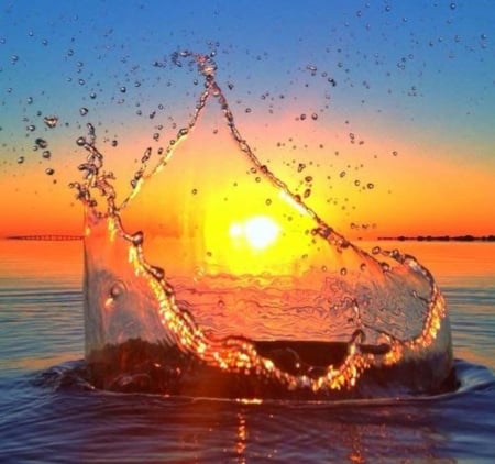 Splashing Waves at Sunset