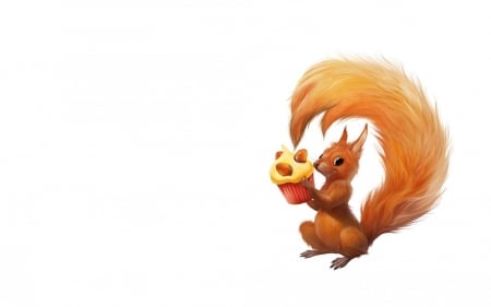 Squirrel - white, animal, cupcake, cute, orange, card, squirrel, child