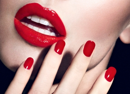 Red - lips, Megan Fox, hand, woman, red, nails, face