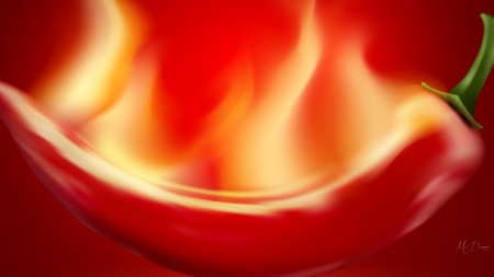 One Hot Pepper - mexican food, flames, vegetable, hot, spicy, chili pepper, cook, fire